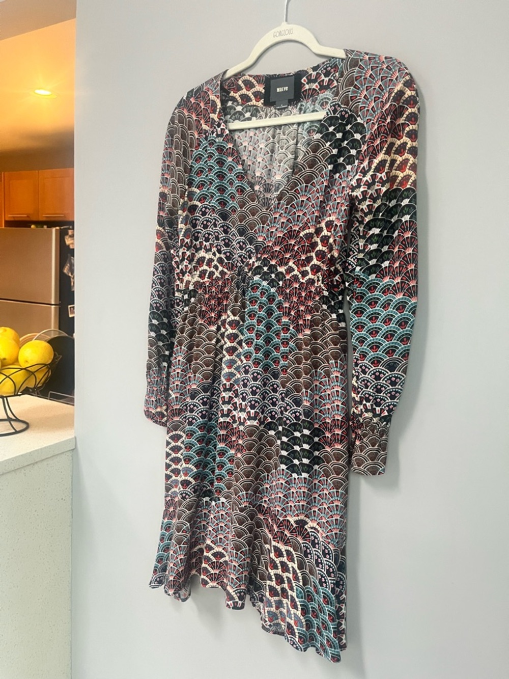 Fluttery fan-print dress (S)
